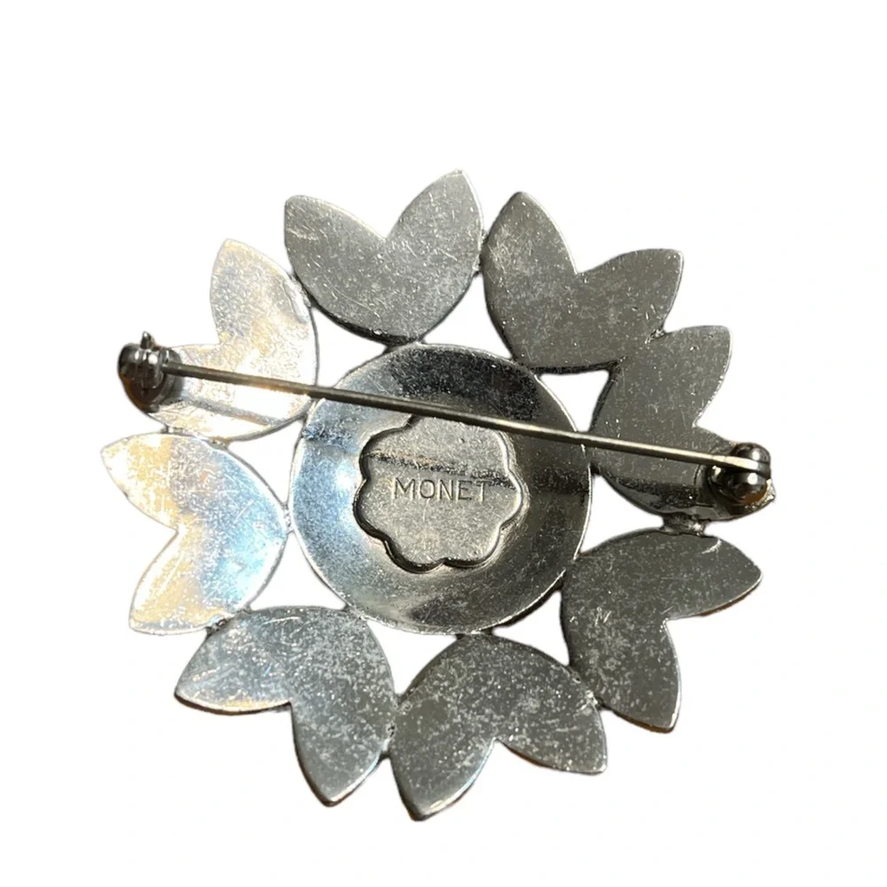 Silver Tone Monet Floral Brooch